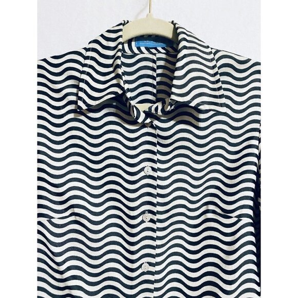 J McLaughlin Womens 2 Long Sleeve Button Up Top Wavy Striped Black Button Cuffs - Picture 3 of 8